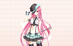 Lucia anime character illustration, anime girls, pink hair, long hair, red eyes