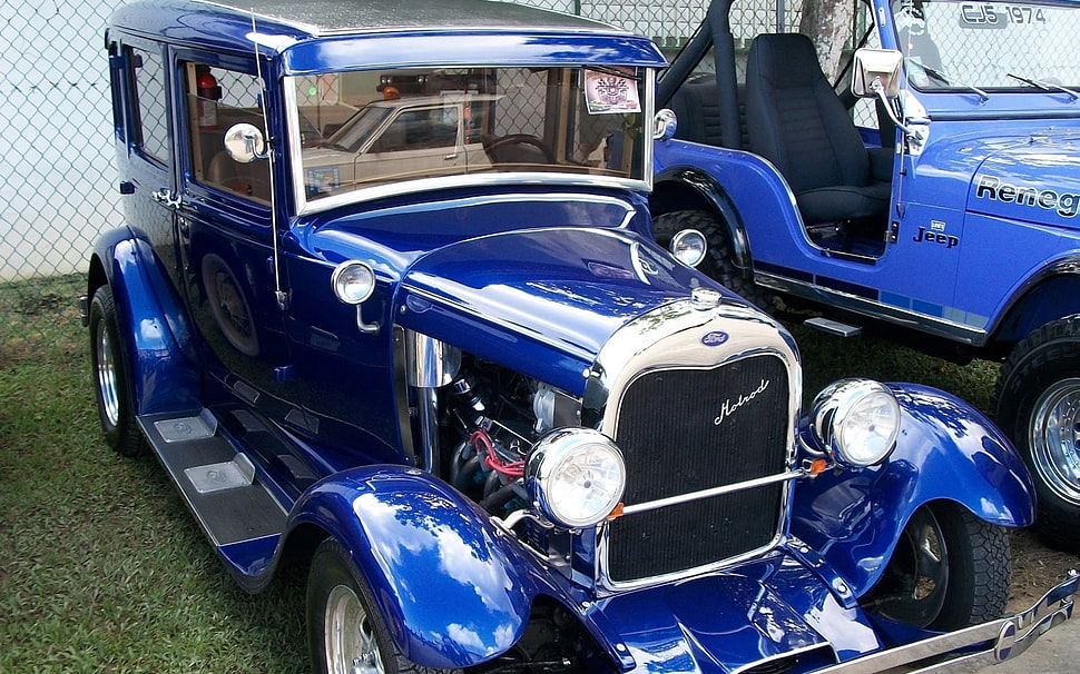vintage blue Ford car HD wallpaper