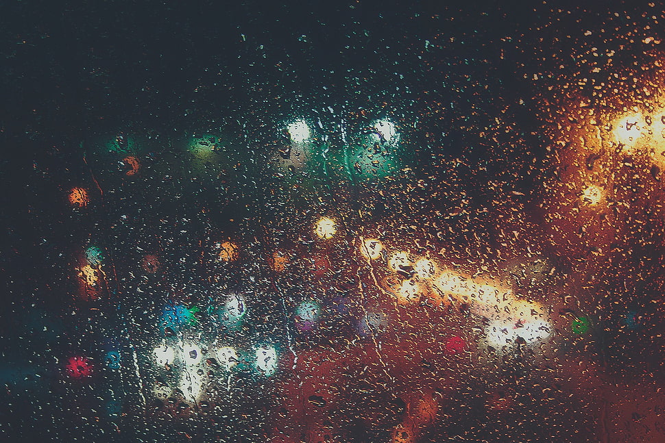 assorted-color light bokeh, window, water, water drops HD wallpaper
