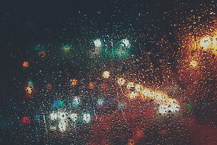 assorted-color light bokeh, window, water, water drops