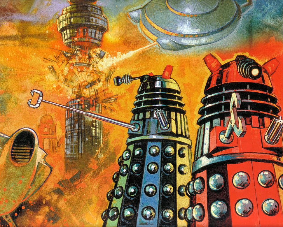 yellow and black tattoo machine, Doctor Who, Daleks HD wallpaper