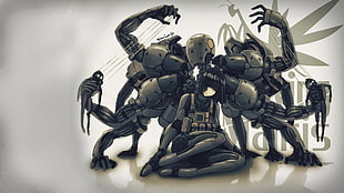 black and gray robot wall paper, digital art, Metal Gear Solid 4,  Screaming Mantis, manga