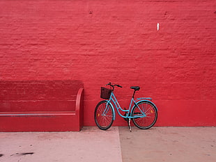 blue commuter bike, Bicycle, Wall, Red