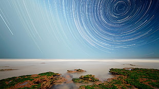 body of water, nature, star trails, long exposure, water HD wallpaper