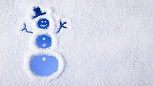 blue and white snowman artwork, winter, snow, snowman, snowmen
