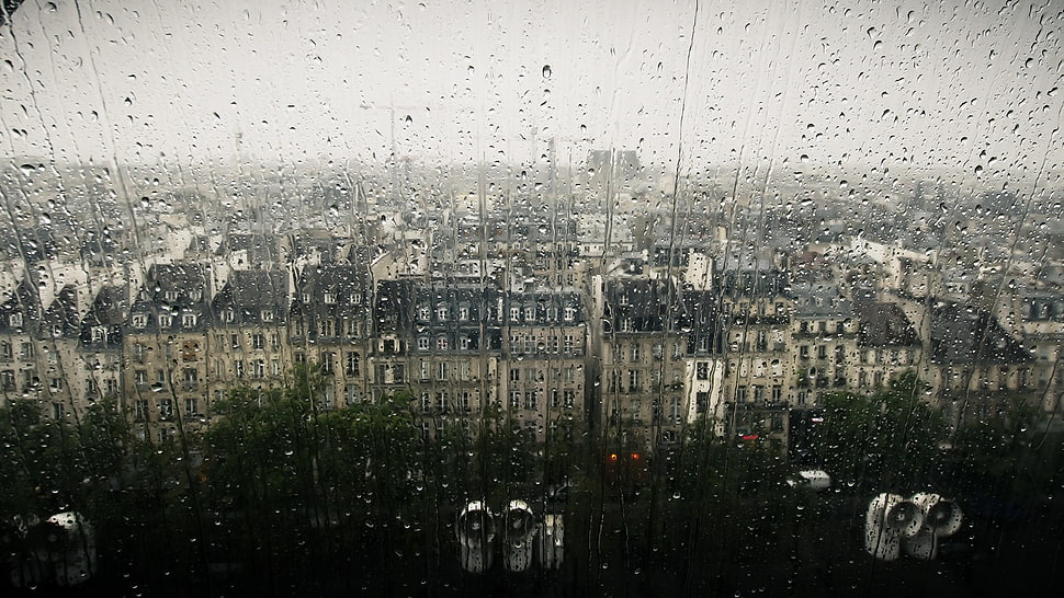 brown and black house, window, rain, cityscape HD wallpaper
