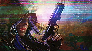 woman holding black pistol illustration