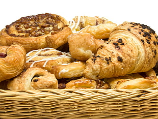variety of bread on a wicker basket