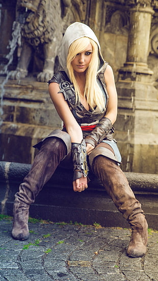 Jessica Nigri, cosplay, Edward Kenway, blonde HD wallpaper