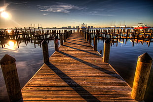 brown wood dock on body of water at daytime HD wallpaper