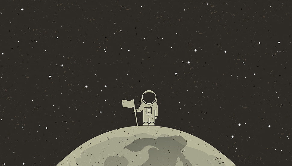 astronaut holding flag on plant artwork, simple background, simple, space, astronaut HD wallpaper