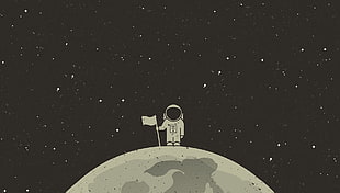 astronaut holding flag on plant artwork, simple background, simple, space, astronaut