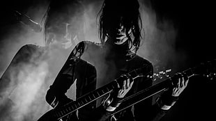 man with guitar illustration, Chelsea Wolfe, monochrome, guitar, concerts