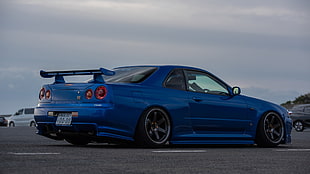 blue coupe, Nissan, skyline, Skyline R34, Nissan Skyline HD wallpaper