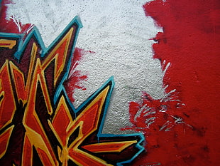 red and grey textile, graffiti