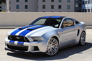 white and blue Ford Mustang, car, Need for Speed (movie), Ford Mustang Shelby, Ford Mustang