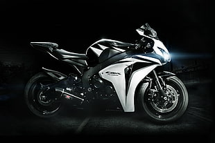 black and white sports motorcycle
