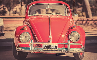 red Volkswagen Beetle hatchback, car, Volkswagen Beetle HD wallpaper