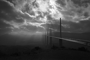 grayscale photo of bridge, landscape, nature, viaduct, bridge