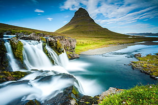 waterfalls near mountain in Iceland