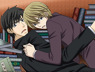 two male anime in black and gray suits