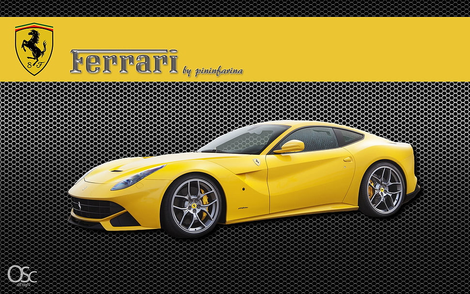 yellow and black car die-cast model, Ferrari, yellow cars, digital art, vehicle HD wallpaper