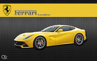 yellow and black car die-cast model, Ferrari, yellow cars, digital art, vehicle
