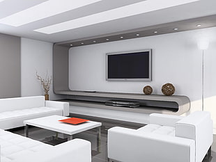 gray wall-mounted flat screen TV turn-off