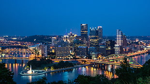 lighted city at night time, pittsburgh