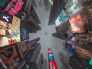 gray airplane, city