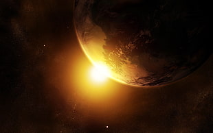 photo of planet, Sun, space, Earth, space art HD wallpaper