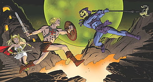 He-Man vs Villain digital wallpaper, He-Man, Skeletor, comics, He-Man and the Masters of the Universe