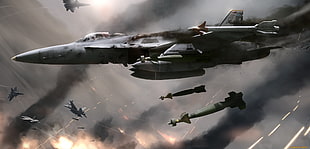 gray fighter jet wallpaper, artwork, digital art, military aircraft, aircraft HD wallpaper