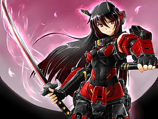 female anime character in red suit illustration