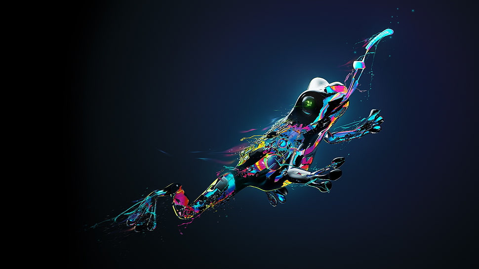 pink and blue frog illustration HD wallpaper