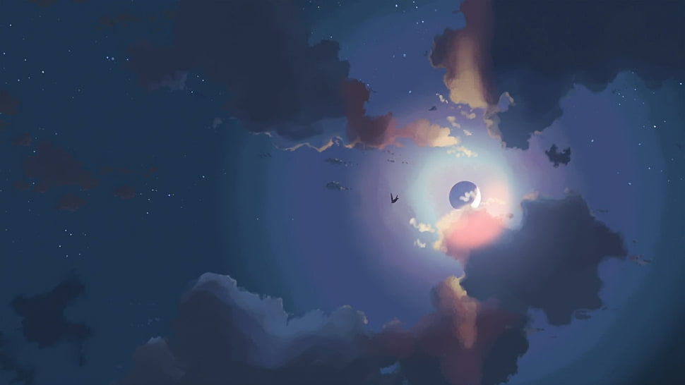 moon and sky illustration, sky, anime, Moon, night HD wallpaper