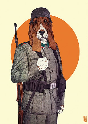dog wearing gray coat illustration, Kim Nguyen, Zarnala, character design , animals
