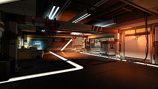 black and white wooden table, cyberpunk, futuristic, Deus Ex: Human Revolution, video games