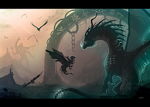 dragons illustration, dragon, fantasy art HD wallpaper