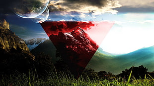 red triangle on mountain digital wallpaper, digital art, landscape, planet