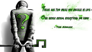 white background with text overlay, The Riddler, quote, typography, Batman