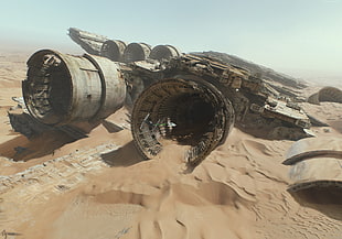 gray aircraft, Star Wars, Star Wars: The Force Awakens, Star Destroyer, desert HD wallpaper