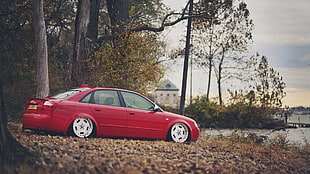 red sedan, Audi, car, a4