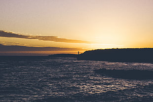body of water, Lighthouse, Bay, Sunset
