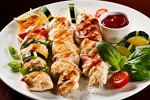 chicken barbecue with vegetables and dip