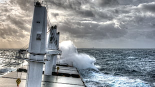 gray boat, HDR, sea, ship, storm