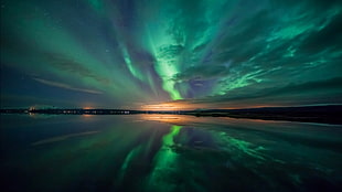 aurora borealis, lake, aurorae, nature
