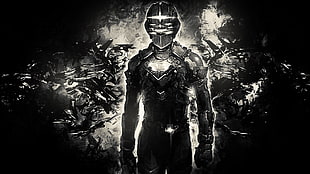 person wearing helmet digital wallpaper, video games, monochrome, artwork, Dead Space
