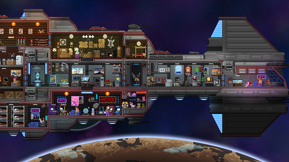 game application screenshot, Starbound, ship, spaceship, space HD wallpaper