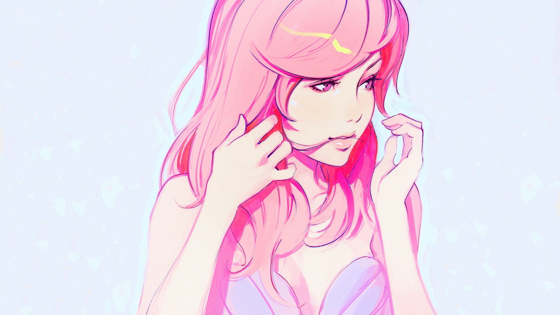Pink haired female anime character, pink hair, Ilya Kuvshinov, pink eyes,  simple background HD wallpaper | Wallpaper Flare